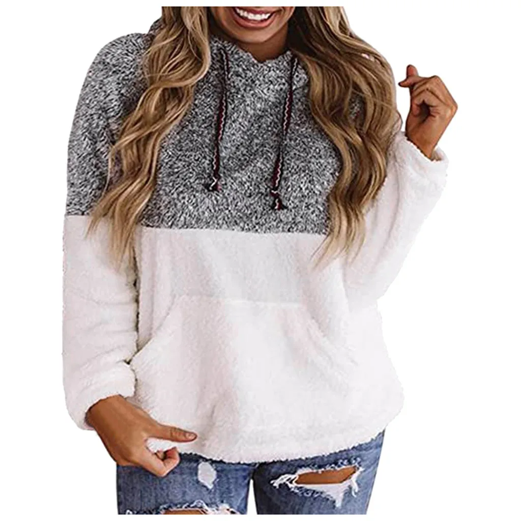 Плюшевые толстовки зимняя одежда женская уличная Лоскутная пуловер с длинными