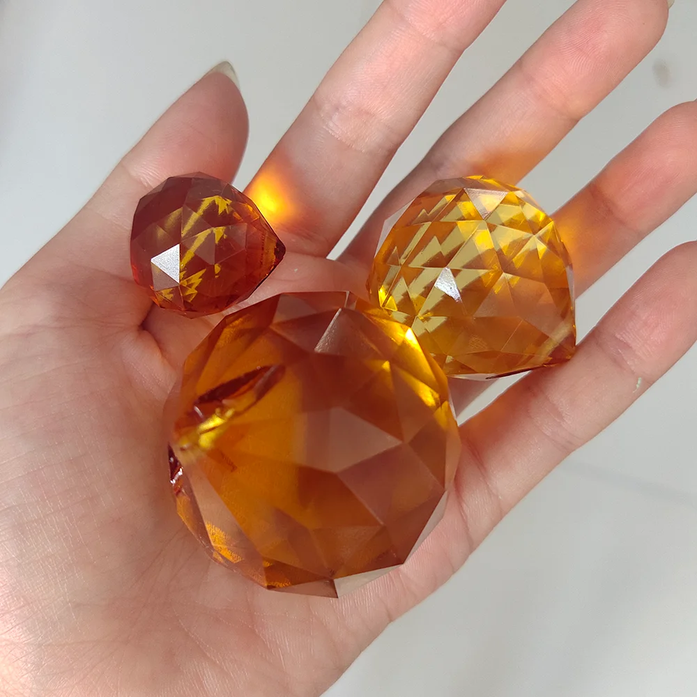 

15mm/20mm/30mm/40mm Amber Crystal Ball Glass Prisms Suncatcher Chandelier Curtain Hanging Ornament Decoration