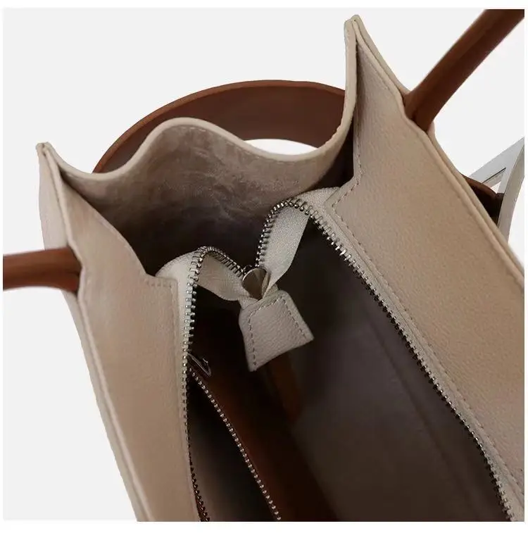 

2021 Summer New Color Matching Generous Buckle Tote Bag Fashion Armpit Bag High Quality Genuine Leather Shoulder Commuter Bag