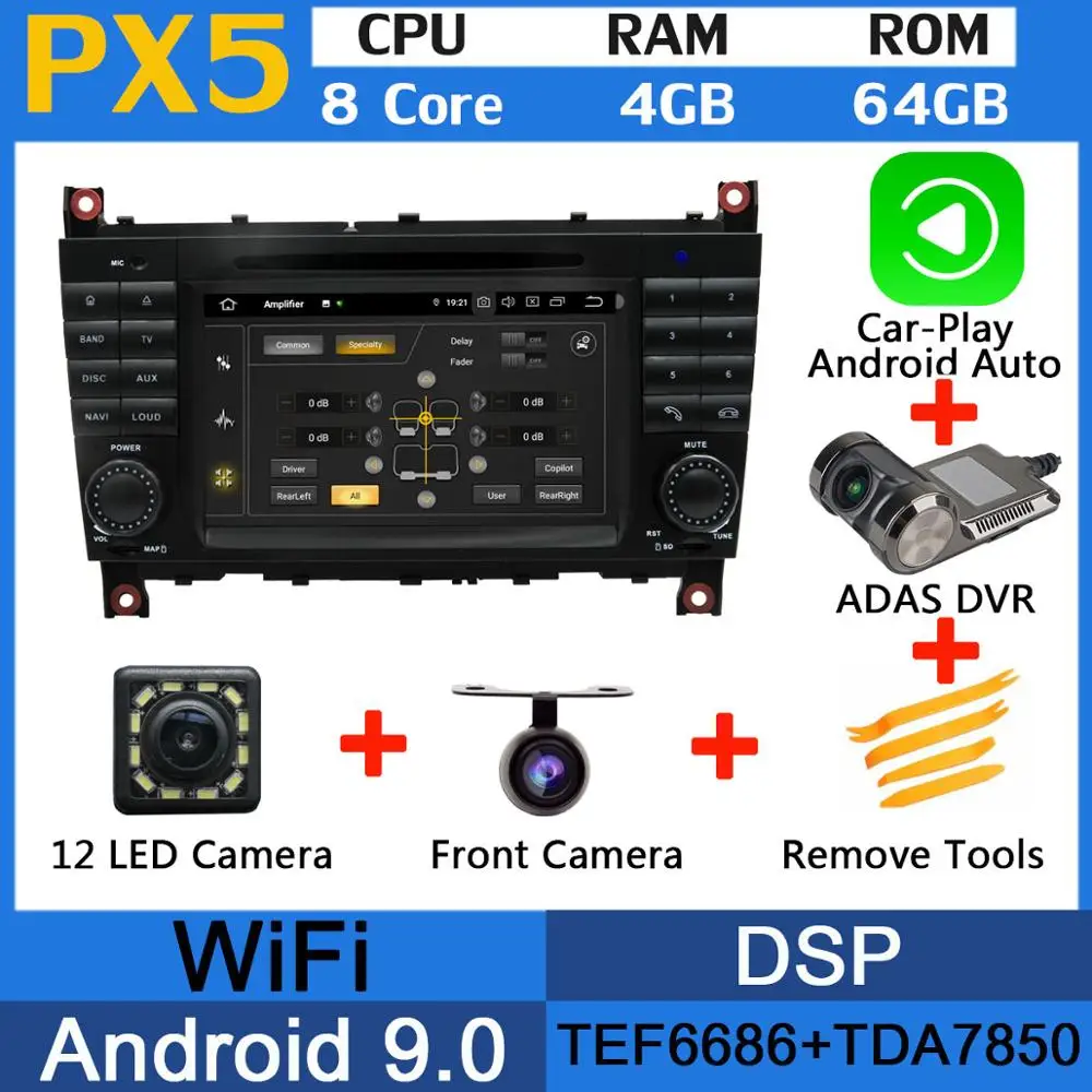 PX5-Adas-Carplay Восьмиядерный 4 Гб ОЗУ Android 9,0 автомобильный DVD для Mercedes Benz C Class W203 C180 C200 C220 C230 C240 C250 C270 C280 C300 C320 автомобильный DSP - Цвет: PX5-Adas-Carplay
