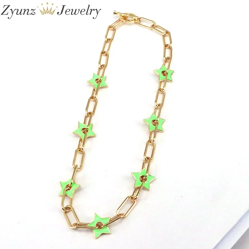 

3PCS, Link chain enamel star necklace for women punk minimalist gold color necklace fashion jewelry