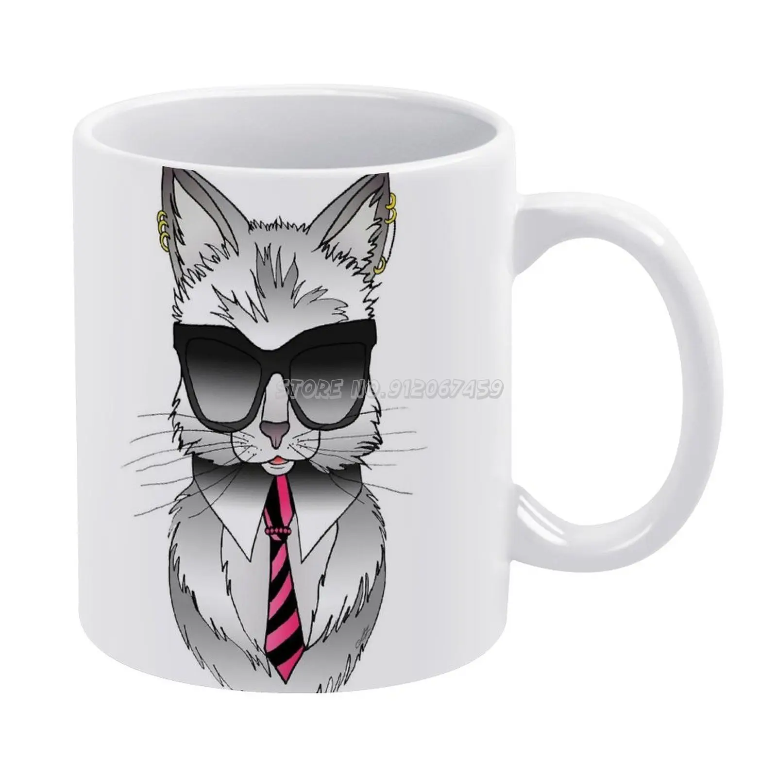 

Cool Cat Coffee Mugs Soft Decorative Throw Pillow Cover Print PillowCase Waist Cover Pillows NOT Included Cat Jewerly Tie Sungla