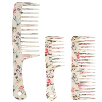 blue zoo french style romantic water transfer flower large tooth comb straight handle wide tooth comb curly hair