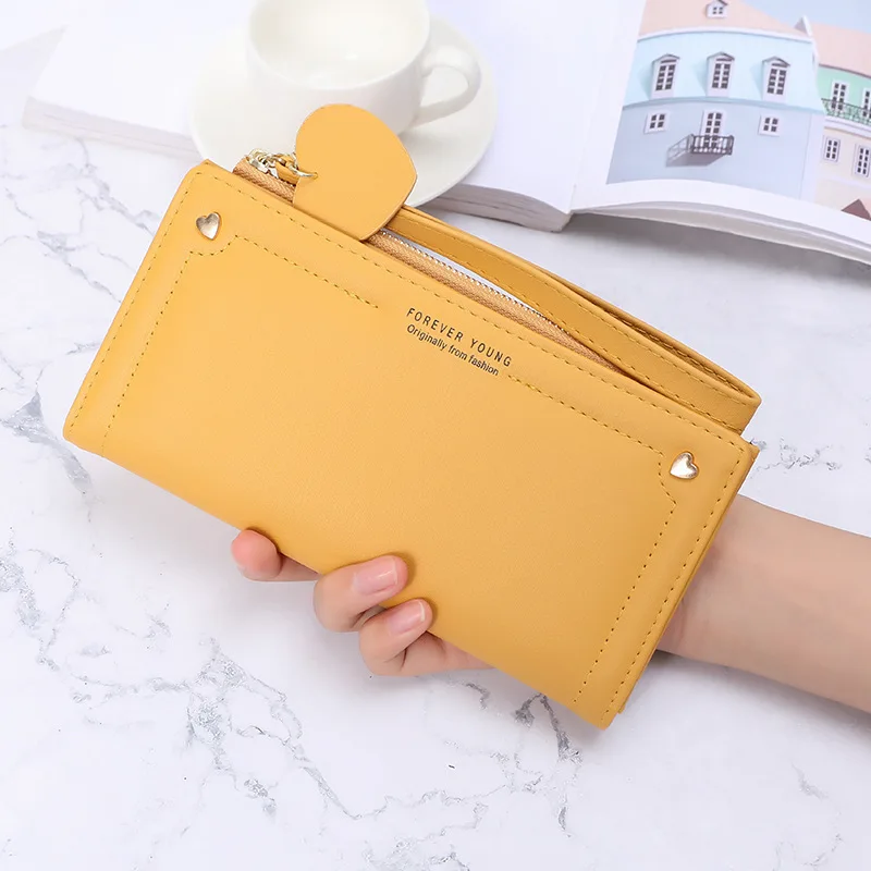 

Luxury Woman Long Letter Heart Wallet Female Zipper Hasp Tassel Coin Purse Pu Leather Wristband Multi-function Phone Card Holder