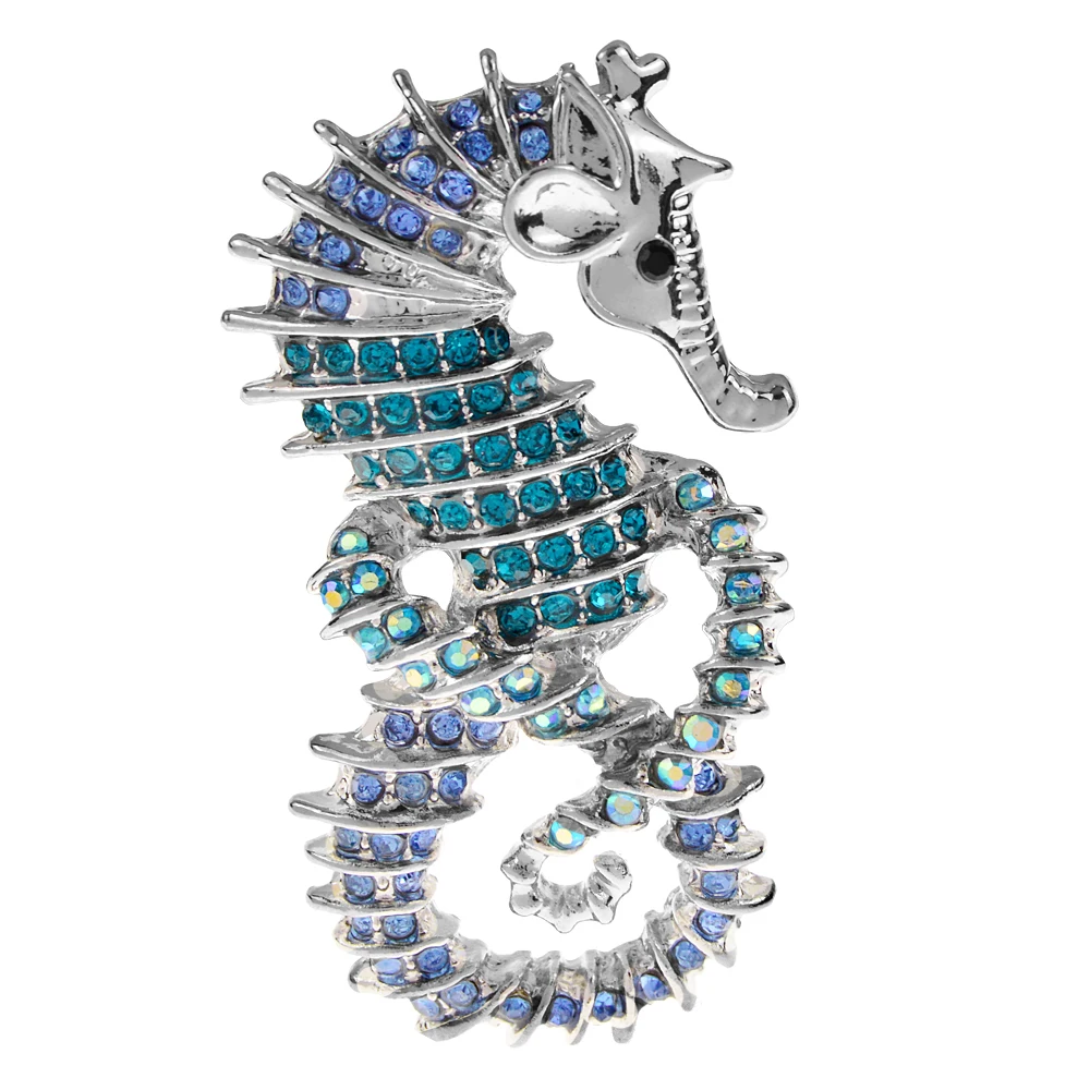 

CINDY XIANG Cute Animal Brooch Pins For Women Corsage Rhinestones Colorful Hippocampus Brooches Men Coat Party Jewelry Gifts
