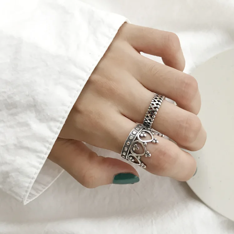 

New Couples Opening Rings for Women Vintage Creative Geometric Crown Ear Jewelry Party Accessories