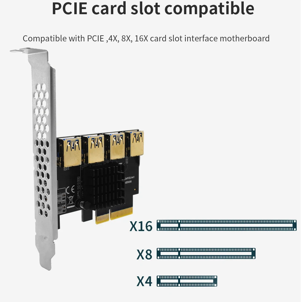 TISHRIC Pcie от 1 до 4 Pci Express множитель Usb 3 0 адаптер Hub Riser 009s x16 видеокарта для майнинга |