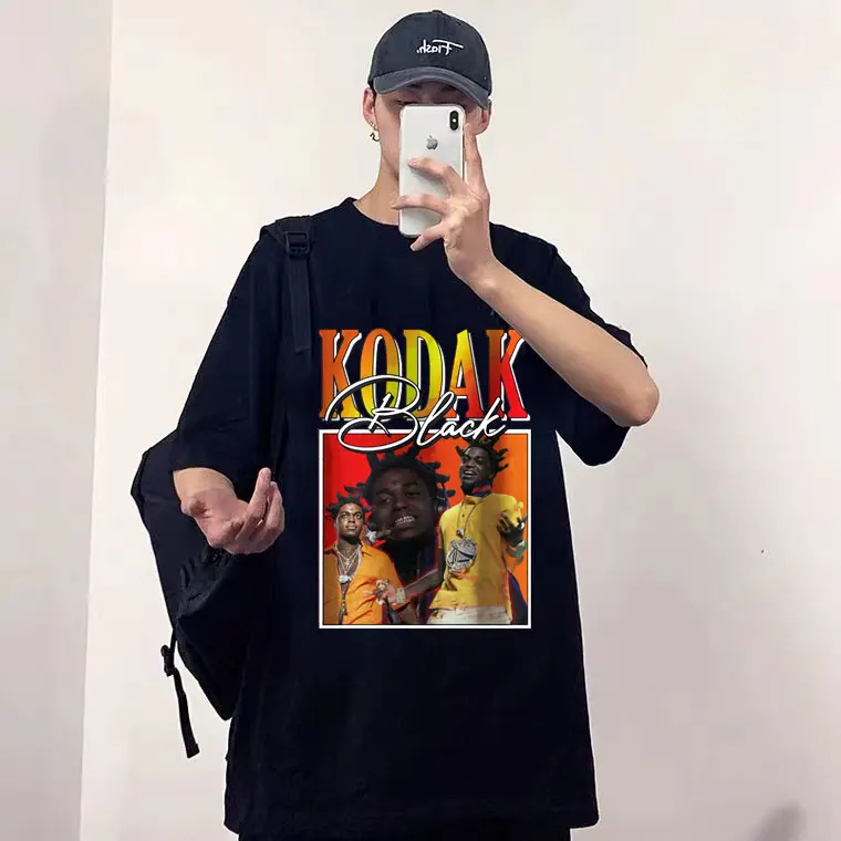 

2021 New Classic Vintage Hip Hop Rap Kodak Oversized Print Tshirt Mens Loose T-shirt Men Women Fashion EU T Shirts Short Sleeve