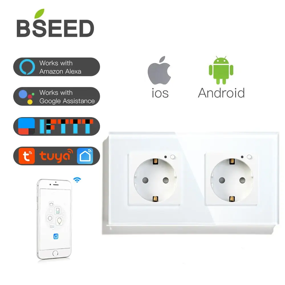 Настенная розетка BSEED Mvava двойная Евророзетка с Wi Fi 16 А прозрачной стеклянной