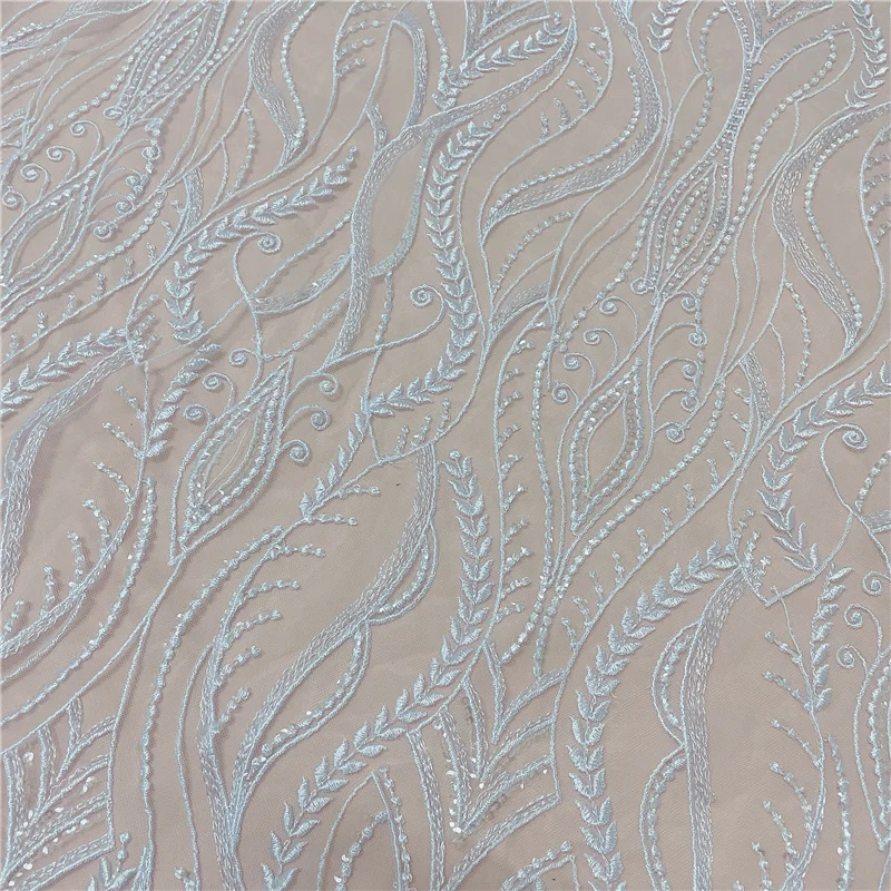 Тюль белого цвета кружевная ткань с вышивкой для рукоделия свадебного платья