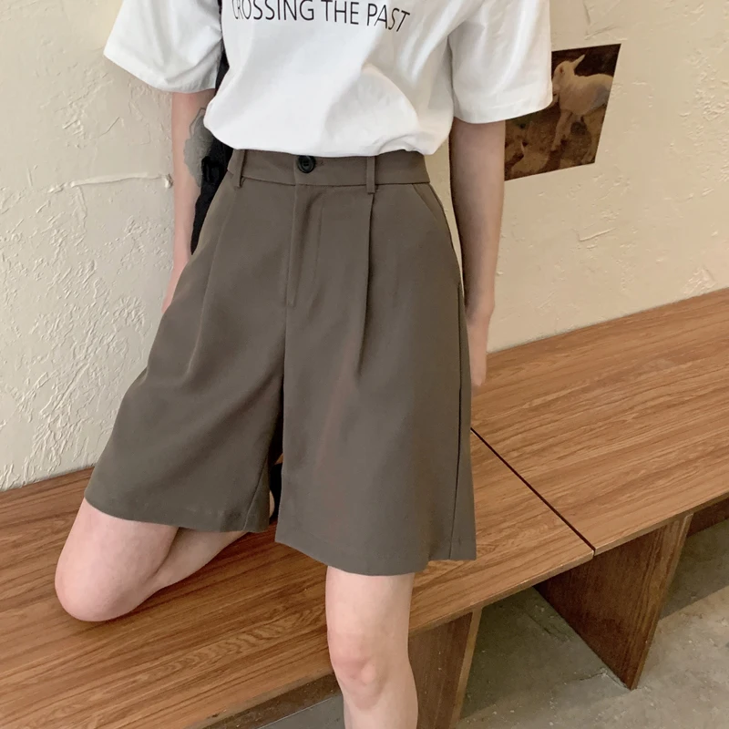 

2021 New Straight Short Feminimos Chic Summer Solid Women Shorts Korean High Waisted Causal Bottoms