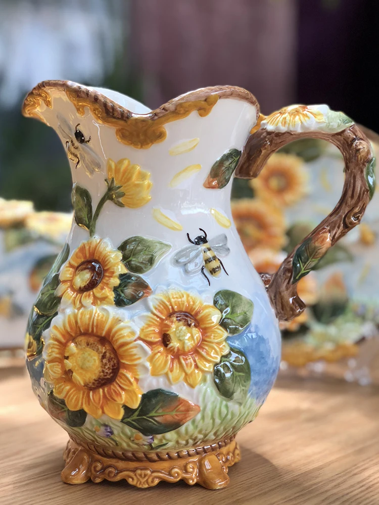 

Ручная роспись Подсолнух ваза Керамика Искусство Коллекционная Декоративная Ваза Наполнитель обеденный стол Американский Винтаж украшен...