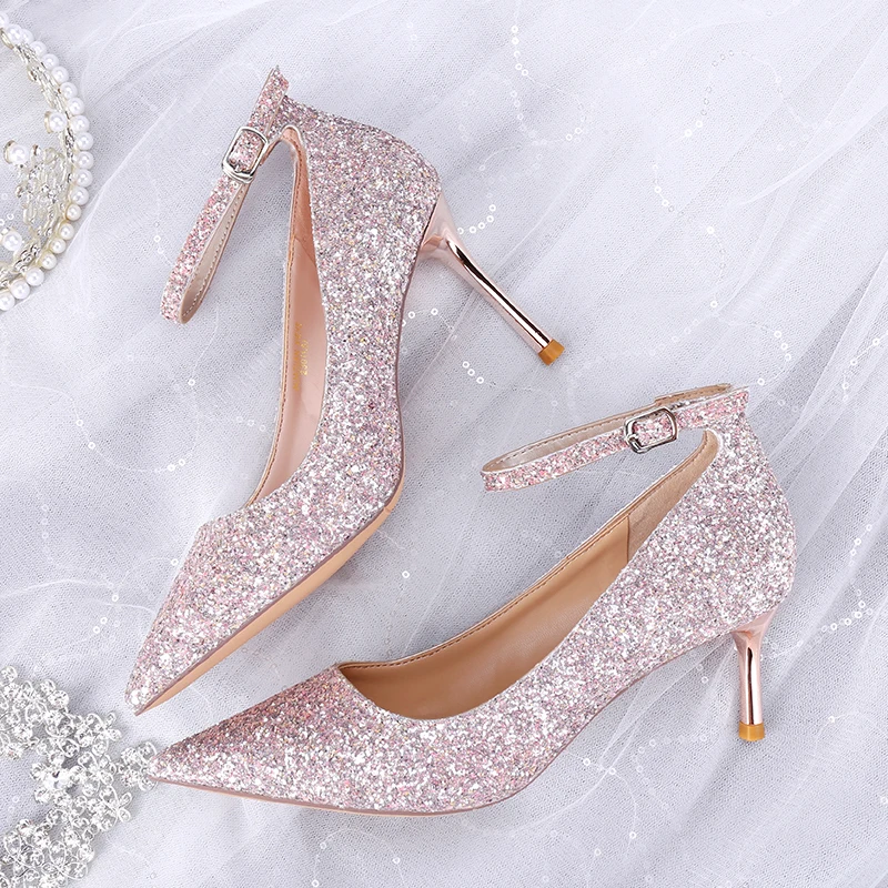 Женская свадебная обувь с украшением в 2019 новая ремешком туфли на высоком