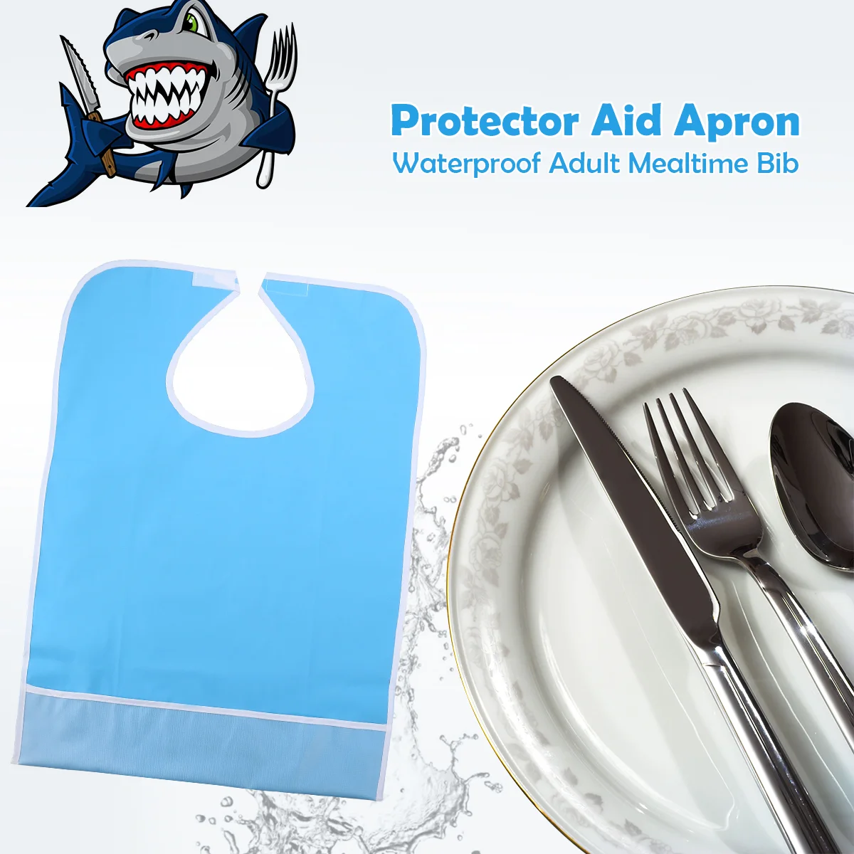 

Waterproof Adult Mealtime Bib Protector Aid Apron (Light Blue)