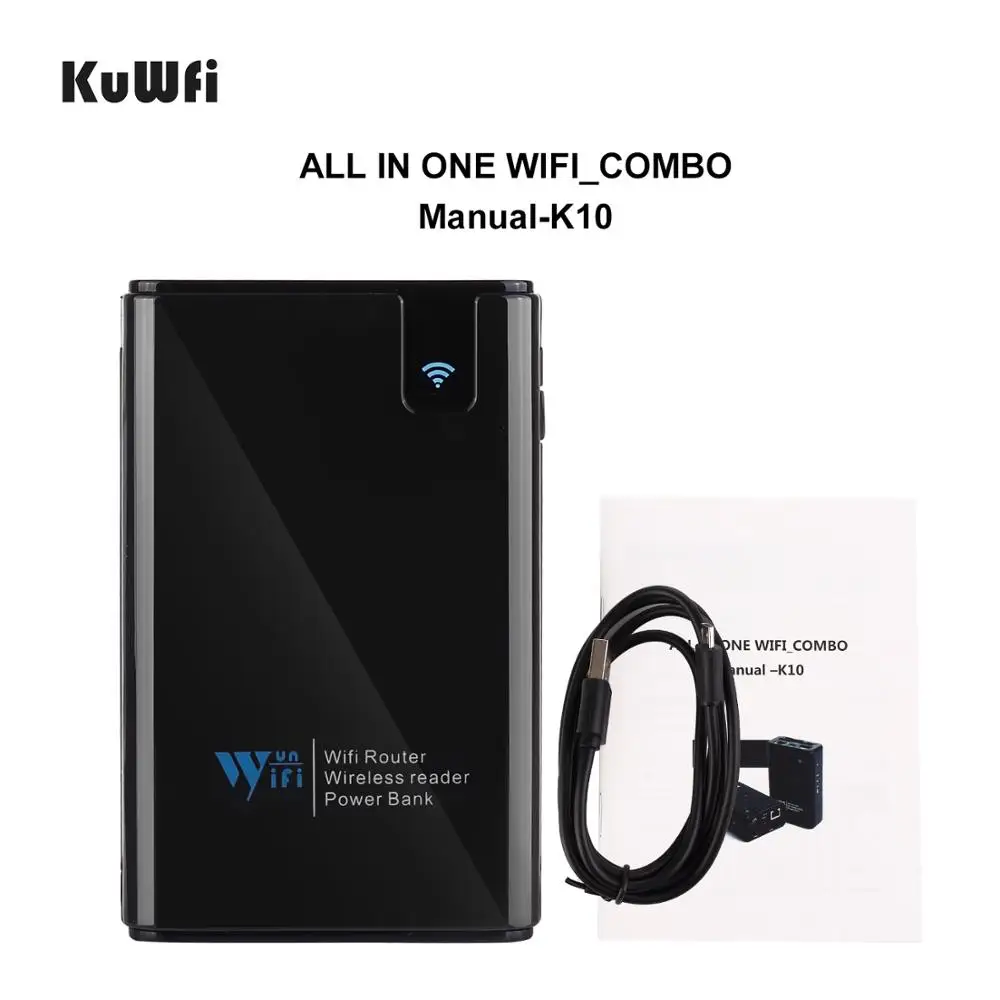 KuWFi беспроводной считыватель карт SD/TF/CF 300 Мбит/с беспроводной маршрутизатор и повторитель Внешний Аккумулятор 6000 мАч RJ45 для IOS Android