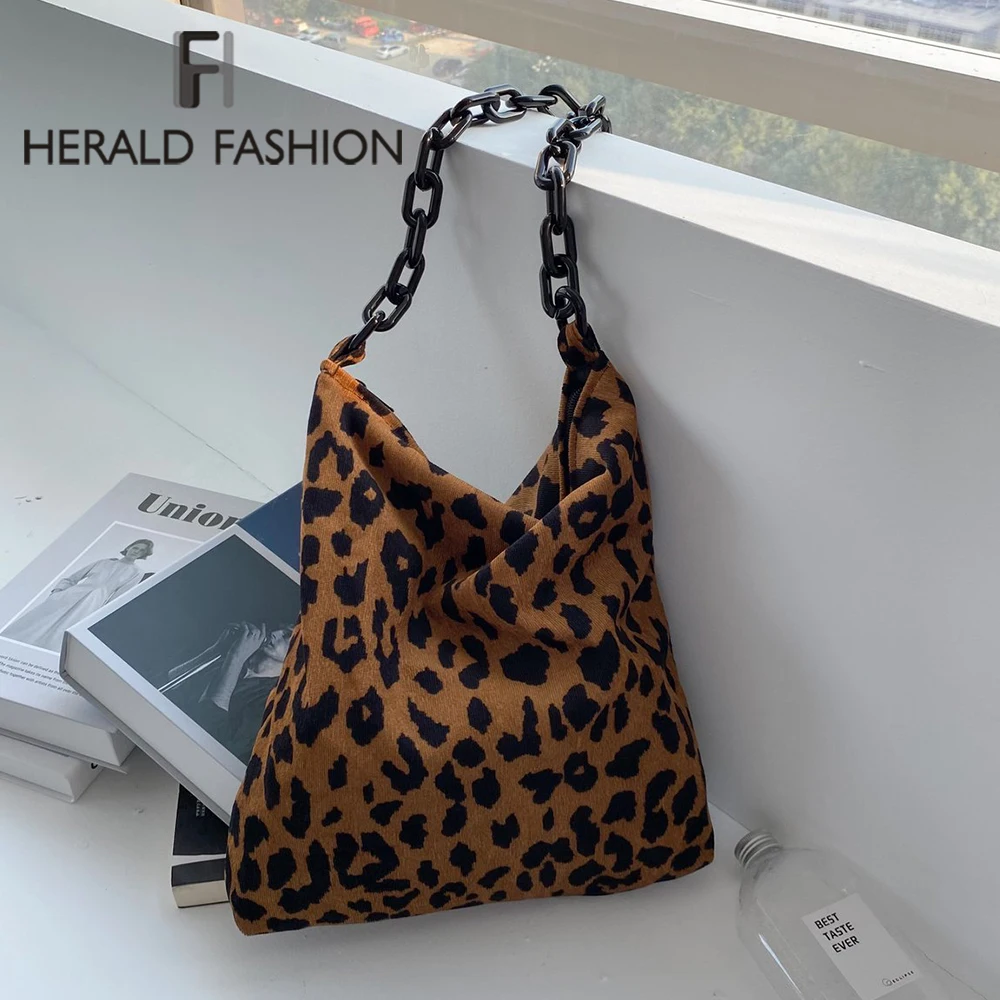 

Leopard Pattern Bag Canvas Large Shoulder Bags for Women 2020 Branded Shoulder Handbags Female Chain Hand Bag Vintage Trend Bags