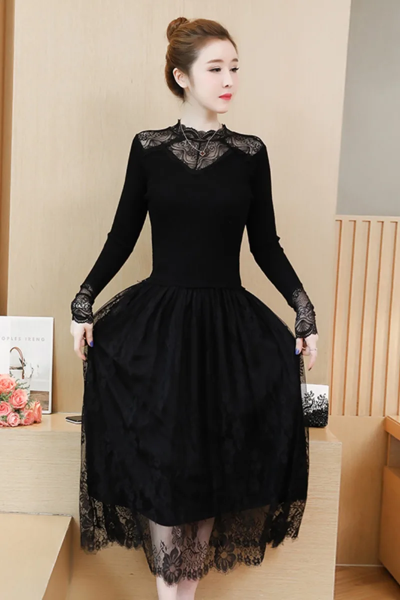 Кружевное вязаное платье размера плюс женская одежда бархатные теплые платья