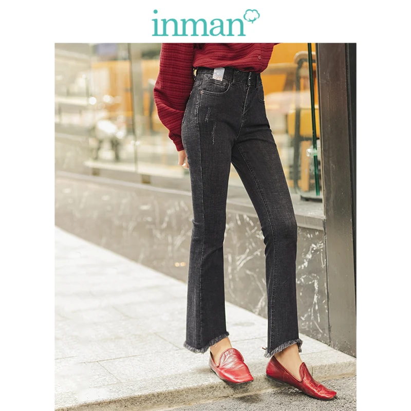 INMAN Winter All Matched Personality Flare Slim Fur Women Long Jeans | Женская одежда