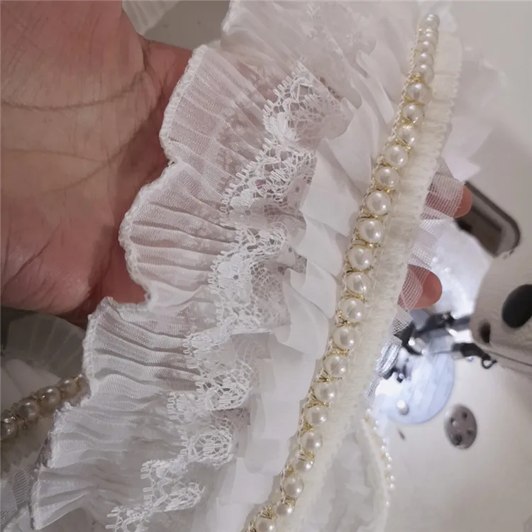 8cm 3-layer delicate lace pleated beaded trim skirt cuff neckline tide style fabric | Дом и сад
