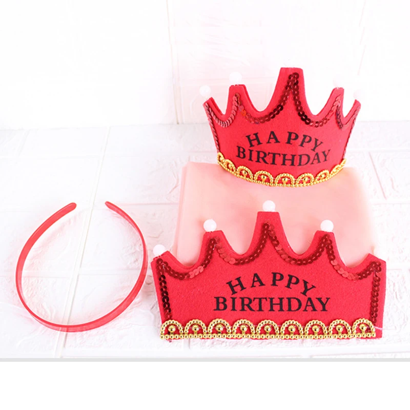

LED luminous head wearing birthday hat pink blue yellow children's birthday party decoration boys and girls luminous headdress