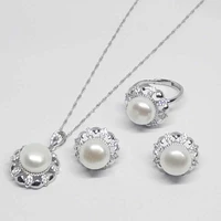meibapj new fashion real 925 sterling silver simple wedding jewelry set natural big pearl pendant ring and earrings for women