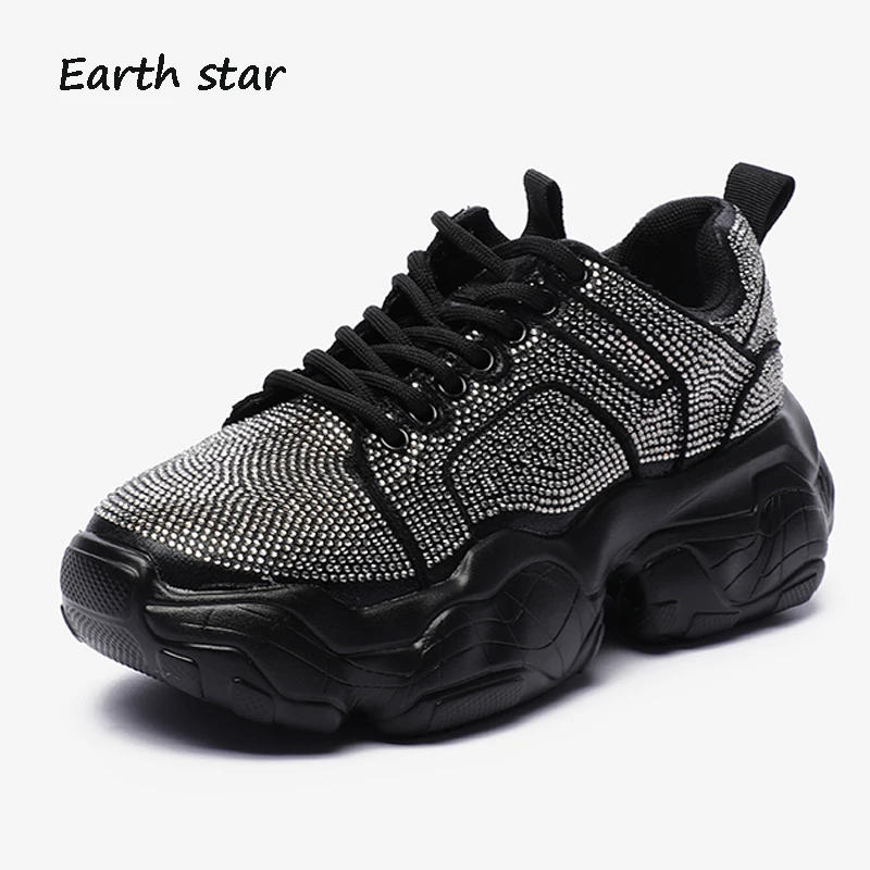 Обувь со стразами; женские кроссовки на платформе; повседневная обувь; zapatos de mujer; женские кроссовки с кристаллами на толстой подошве; шикарные кроссовки для папы