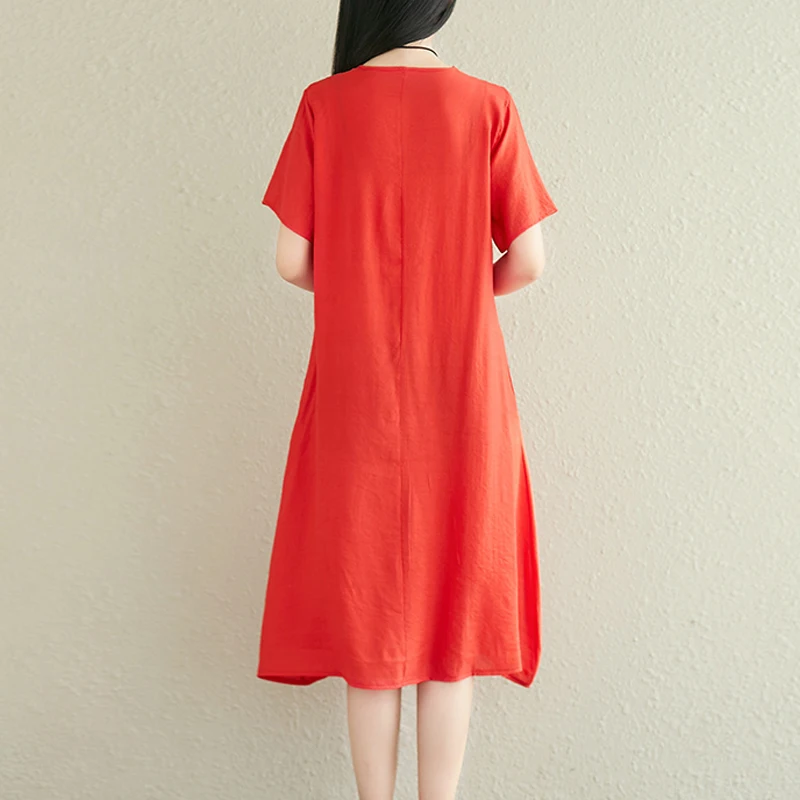 

Leaf Embroidered Long Dress Vintage Women's Cotton Linen Party Dresses 2020 New Summer Female Sundress Vestido Femme