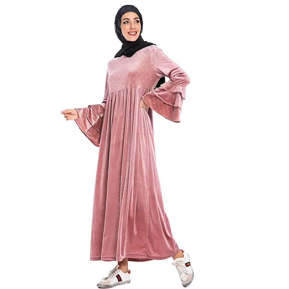 2019 Elegan Fashion Muslim Abaya Dubai Lengan Panjang Gaun Tinggi Kualitas Islam Turki Indonesia Pakaian Wanita Memiliki Ukuran