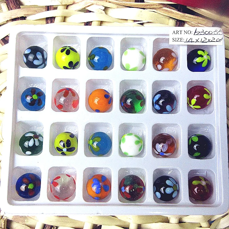 

Free shipping 24pcs 16mm Handmade Glass Marbles Balls Jump Chess Pieces Vase Aquarium Decor Creative Watermelon Pattern Pinball