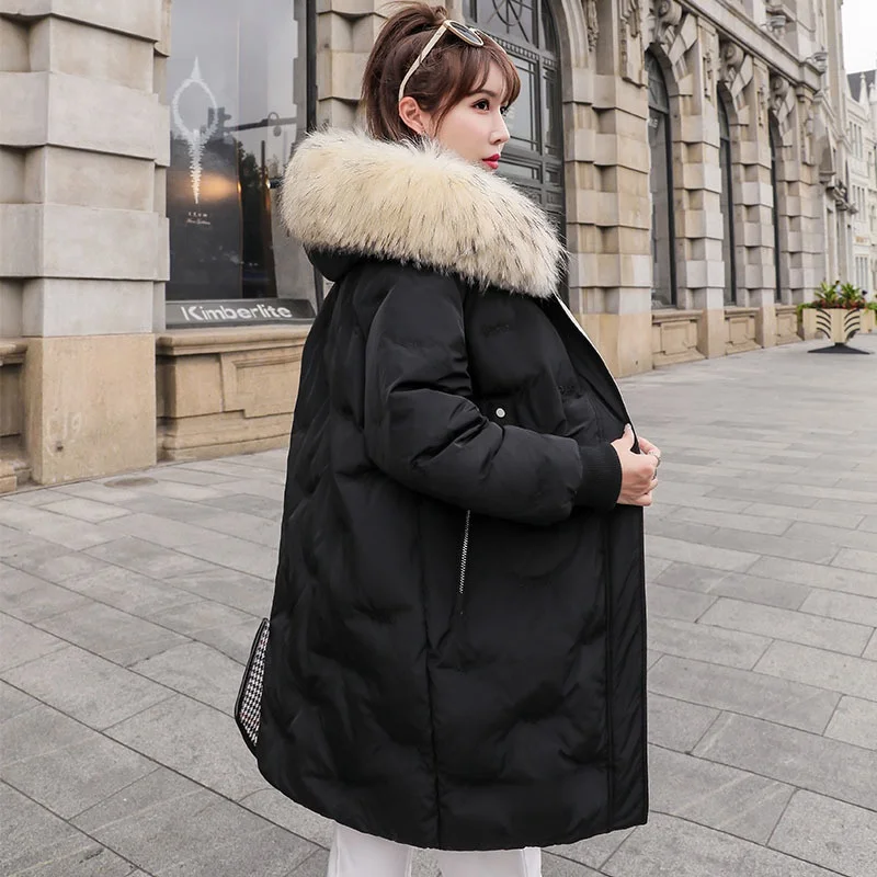 Осенне-зимняя женская парка пуховик Куртка 80% утиный пух толстовка с мехом енота