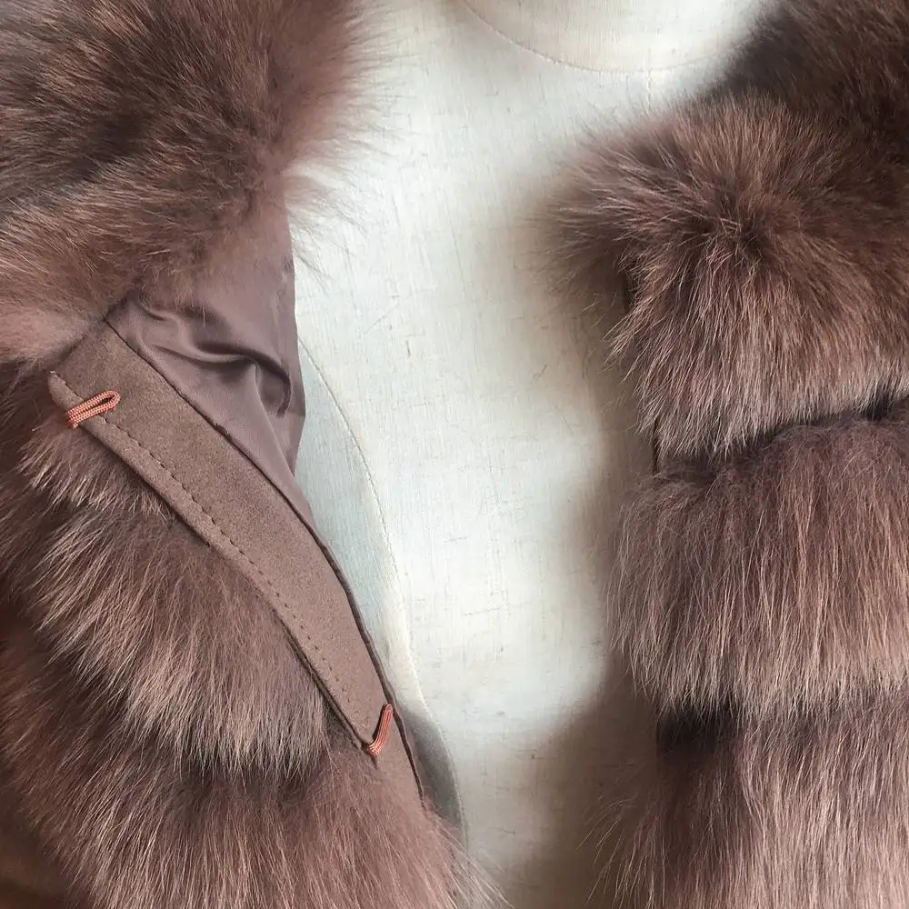 NEW 50CM Women Warm Real Fox Fur Coat Short Slim Winter Genuine Fur Jacket Fashion Outwear Luxury Natural Fox Fur Coat For