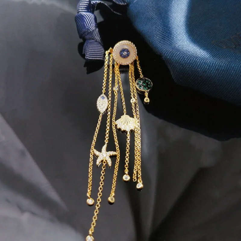 

2020 top quality 925 sterling silver evil eye mother shell of pearl tassel earrings for women