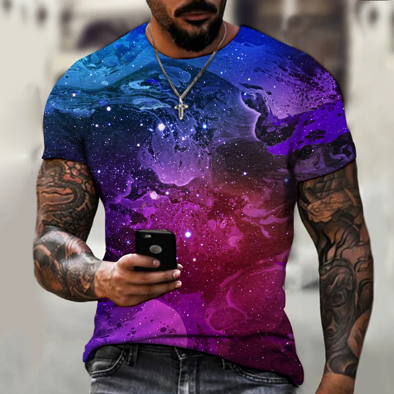 

2021 Summer Purple Galaxy tshirt Men Space 3d Printing T-Shirt Universe Short Sleeve Print Tshirts Funny Casual Tops O-Neck t sh