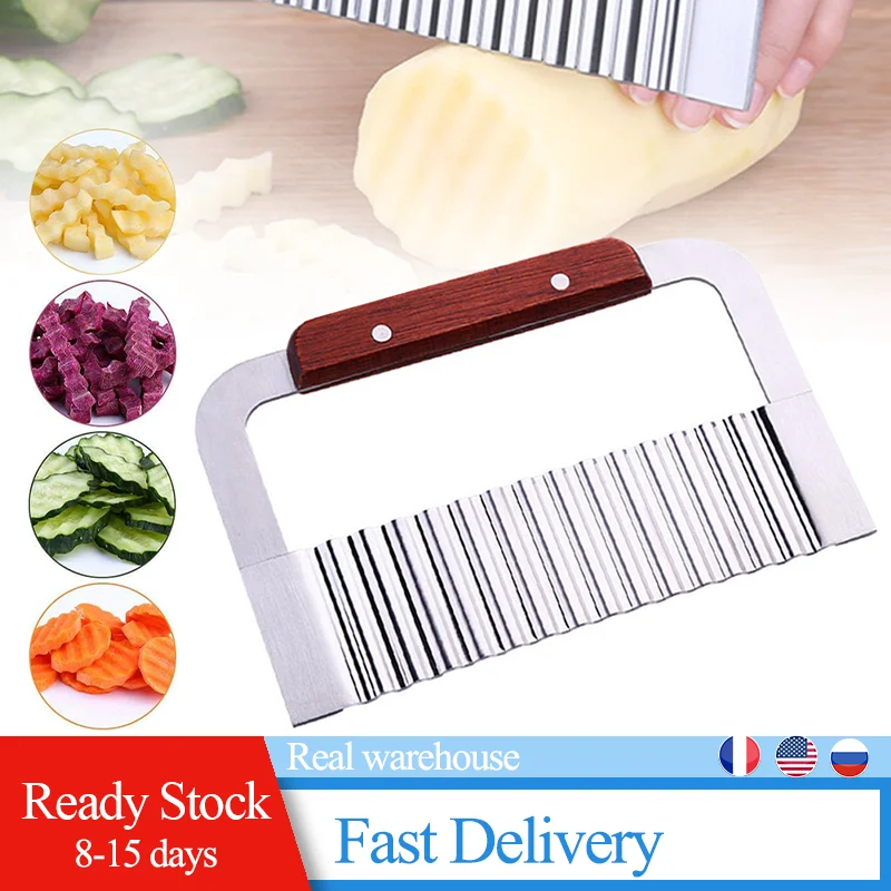 

Crinkle Cutter Wavy Slicer Cutting Tool Stainless Steel Blade with Wood Handle for Potato, Veggie, Fruits