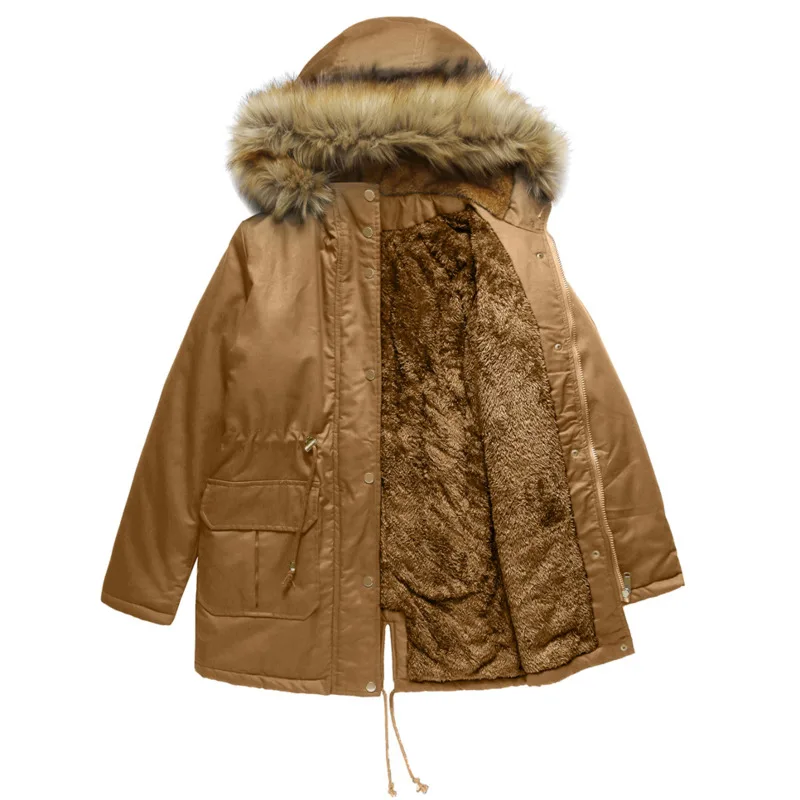 Quanss Plus Size Winter Outwear Thick Warm Parkas 2021 Women's Coat Faux Fur Collor Hooded Jacket Female Casual Padded Coats