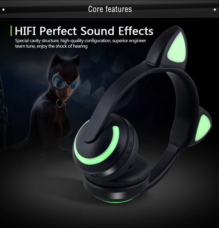 Светодиодные кошачьи уши, семь цветов, Bluetooth наушники, персональные модные подарочные наушники, люминесцентные наушники, наушники аниме для мобильного телефона