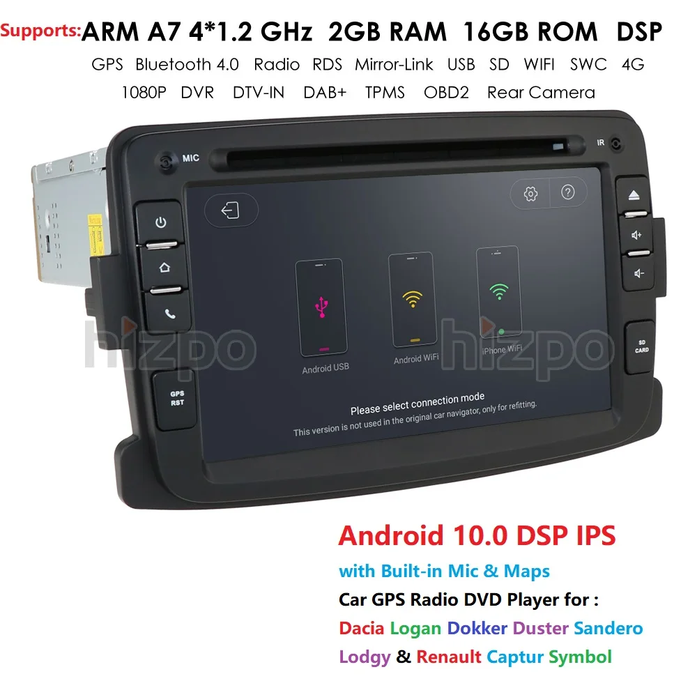 Для Renault Dokker Dacia Duster Logan Sandero с Авторадио gps-навигация, радио, стерео Bluetooth SD USB Mirror-Link Android9.0