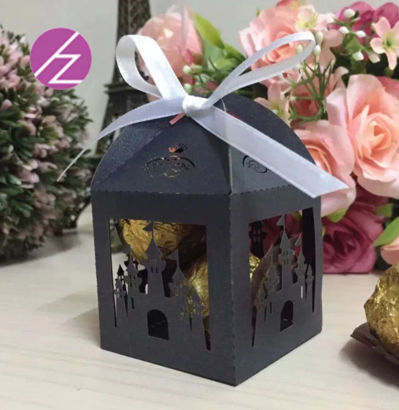 100 шт Черная жемчужная коробка лазерная резка подарочные коробки с лентой