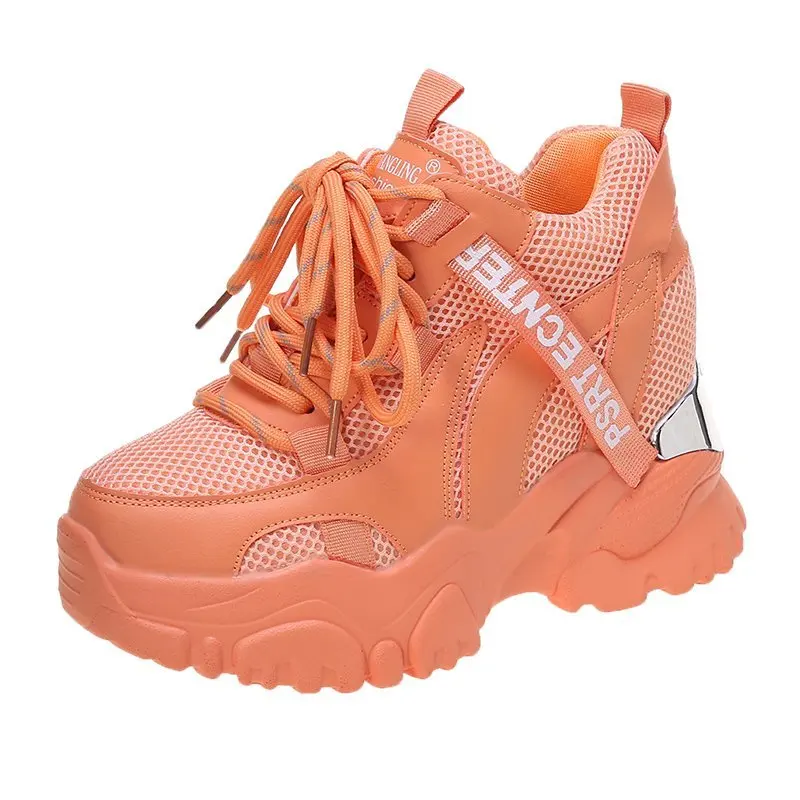 

2021 Spring Women Chunky Sneakers Breathable Mesh Casual Shoes 10cm Wedge Heels Platform Shoes Chaussures Femme Sports Dad Shoes