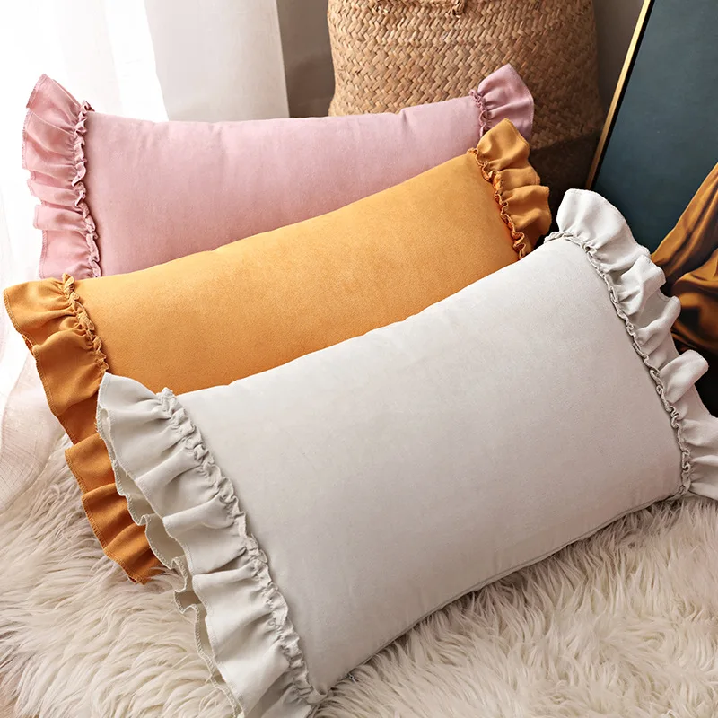 

Solid Color Cushion Cover Comfortable Solid Color Home Decor Sweet Ruffle Soft Faux Suede For Sofa Bed Living room Pillow Cover