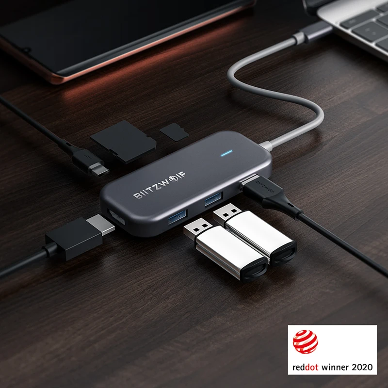 Концентратор данных BlitzWolf BW-TH5 7 в 1 USB Type-C 3 порта 0 устройство для чтения TF-карт PD
