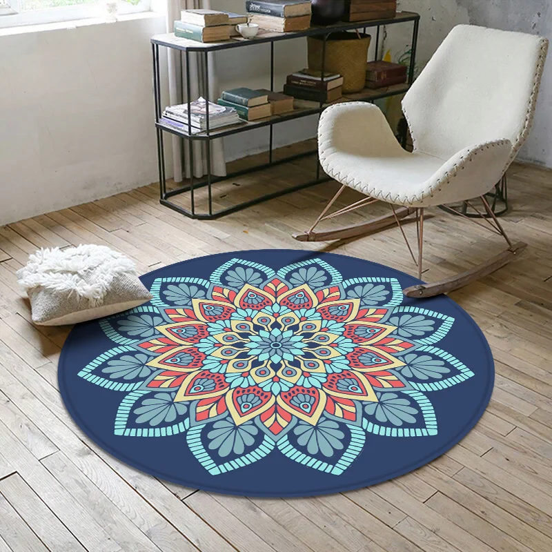 

Living Room Rug Retro Mandala Round Carpet European Coffee Table Home Floor Mat Sofa Tapetes De Sala Room Decoration ED50DT