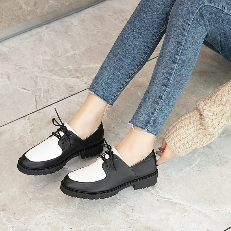 

MEMUNIA 2020 new arrival women pumps mixed color round toe spring summer single shoes lace up comfortable casual shoes woman