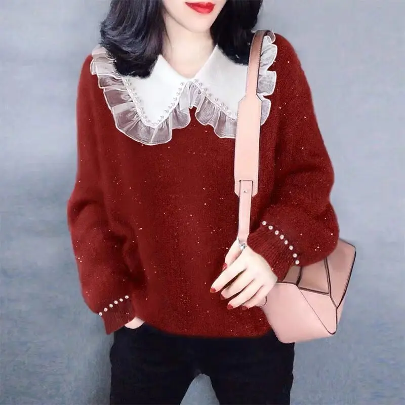 

Western Style Lace stitching baby collar red thickened new year