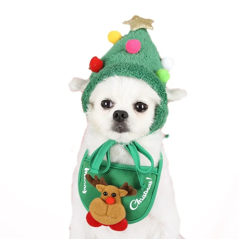 

2021 Christmas Pet Costumes Holiday Decor Soft Comfortable Towel Bib Dog Hats Hat for Cat Small Dog Hat Pet Hat