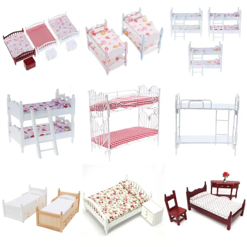 1:12 Dollhouse Miniature Wood Bed With Drawer Bedroom Simulation Furniture Model Mini Doll Bed Doll Bedroom Doll House Furniture