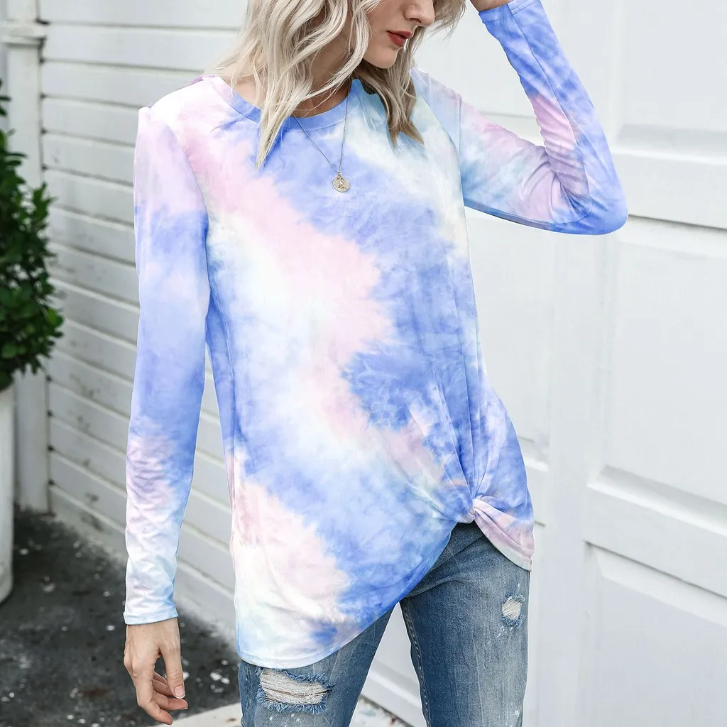 Женская осенне Весенняя футболка повседневный Свободный пуловер с длинными