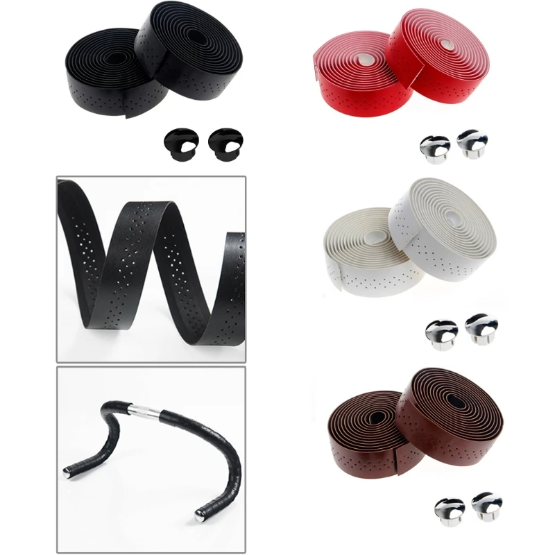 

2x Bike Cycling Road Bike Sports Handlebar Tape Faux Leather Wrap +2 Bar Plug X3UA