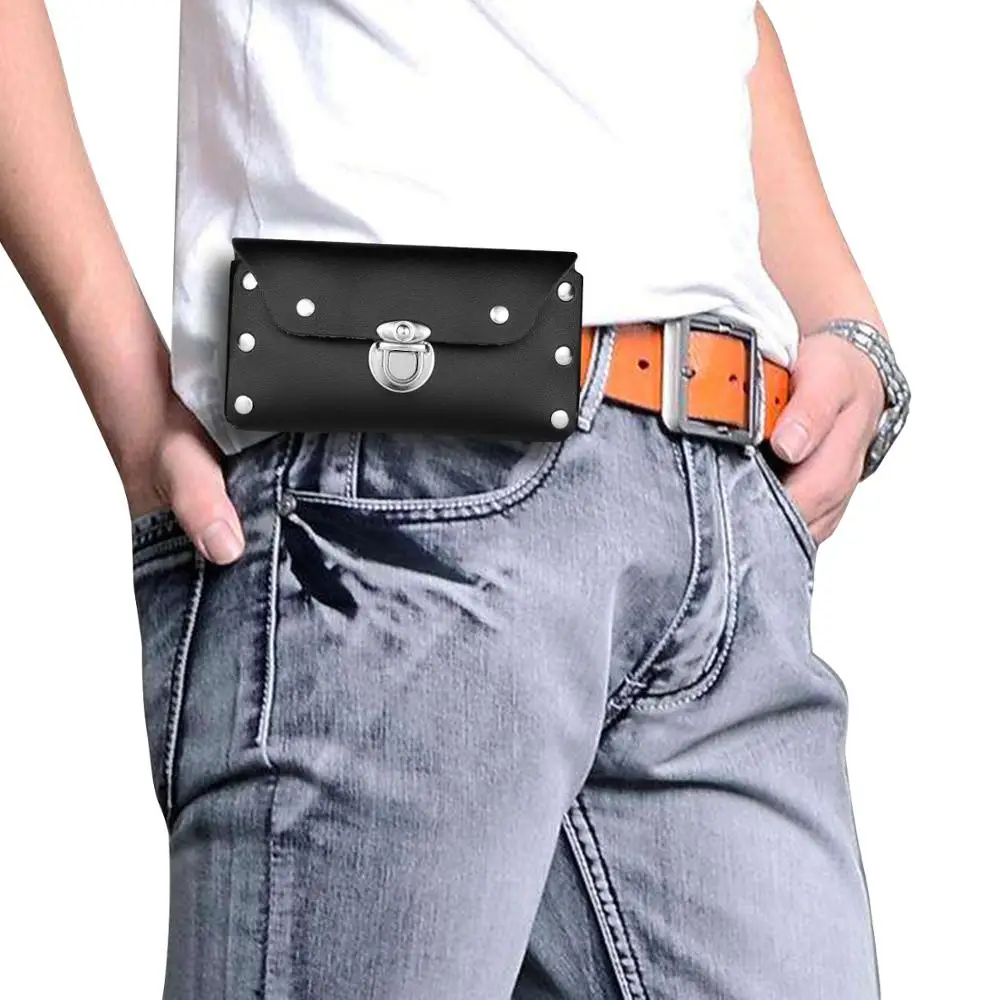 Сумка для телефона подвесная поясная сумка хранения черная кожаная портативная