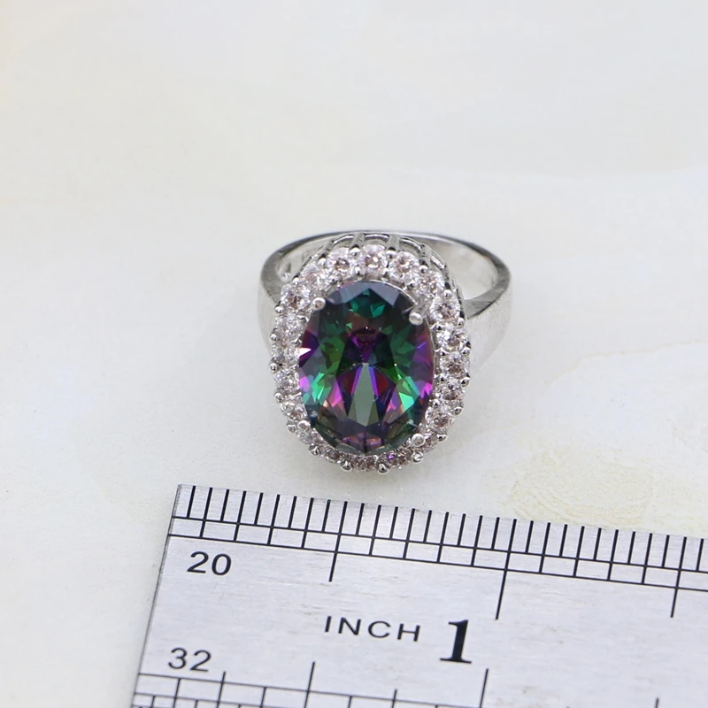 Ювелирные изделия из серебра 952 пробы мистик радужные камни белый цирконий